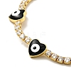 Heart with Evil Eye Enamel Link Bracelet with Clear Cubic Zirconia Tennis Chains BJEW-G650-04G-4