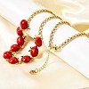 Teachers' Day Brass Red Enamel Fruit Link Chain Necklaces NJEW-K287-04B-G-1