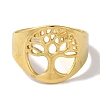 PVD Vacuum Plating 201 Stainless Steel Tree of Life Wide Open Cuff Rings for Unisex RJEW-C092-03G-2