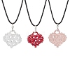 3Pcs 3 Colors Electroplated Glass Beaded Heart Pendant Black Waxed Cotton Cord Necklaces for Women NJEW-MZ00120-2