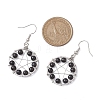 Natural Obsidian Flat Round with Star Pattern Dangle Earrings EJEW-JE06080-3