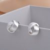 Cross Drawbench Brass Half Hoop Stud Earrings for Women EJEW-G391-11S-1