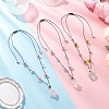 3Pcs 3 Styles Raw Rough Natural Green Fluorite & Rose Quartz & Quartz Crystal Nuggets Pendant with Handmade Lampwork Flower Adjustable Waxed Polyester Cord Necklaces for Women NJEW-TA00210-1