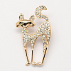 Golden Plated Alloy Rhinestone Cat Brooches JEWB-S004-04-1
