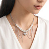 Imitation Pearl Round Beaded Alloy Heart Chain Tassel Bib Necklaces for Women WG3C231-01-5