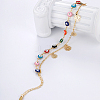 Bohemian Dyed Synthetic Turquoise Colorful Evil Eye Link Chain Brass Flower Tassel Double Layer Beach Anklets for Women CE2837-2