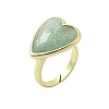 Heart Brass Natural Green Strawberry Quartz  Finger Rings X-RJEW-D304-01G-C-2