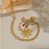 304 Stainless Steel Enamel Red Cherry Flower Heart Pendant Necklaces for Women NJEW-G181-11G-1