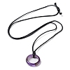 Natural Amethyst Ring Pendant Necklace with Waxed Cords NJEW-R262-01A-06-2