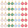 40Pcs 4 Colors 304 Stainless Steel Wrapped Dyed Natural Quartz Round Charms STAS-UN0063-75-1