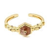 Hexagon Brass Pave Natural Cherry Blossom Agate & Cubic Zirconia Cuff Bangles for Women BJEW-Z172-01G-05-4