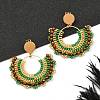 304 Stainless Steel & Bohemian Beaded Fan Dangle Stud Earrings for Women EJEW-R001-05G-02-4
