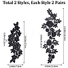 Gorgecraft 4 Pairs 2 Style Flower Polyester Embroidery Cloth Iron on/Sew on Appliques DIY-GF0008-83-2