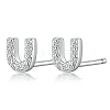 Rhodium Plated 925 Sterling Silver Initial Letter Stud Earrings HI8885-21-1