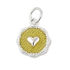 925 Sterling Silver Enamel Flat Round with Heart Charms with Jump Rings and 925 Stamp STER-D288-04S-01-1