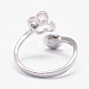 Rhodium Plated 925 Sterling Silver Cuff Finger Ring Components STER-P030-04P-2