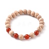 Round Natural Red Agate/Carnelian Beaded Stretch Bracelets BJEW-JB05607-04-1