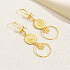 Geometric Hollow Retro Flat Round with Flower Brass Dangle Earrings DM2624-2