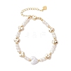 Natural Cultured Freshwater Pearl & Brass Beaded Bracelets for Women BJEW-JB13367-2