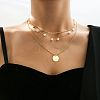 Alloy Cubic Zirconia & Plastic Pearl Pendant 3 Layer Necklaces for Women WG9523E-09-1