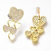 Brass Micro Pave Clear Cubic Zirconia Heart Stud Earrings ZIRC-I049-33G-01-2