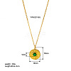 Vintage Stainless Steel Pave Natural Green Onyx Agate(Dyed & Heated) Flat Round Pendant Necklaces for Women QF4931-2-1