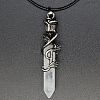 Metal Rose Flower Wrapped Pointed Natural Quartz Crystal Bullet Pendant Necklaces PW-WG450FA-02-1