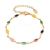 304 Stainless Steel Enamel Teardrop Link Chain Bracelets for Women BJEW-D460-12G-5
