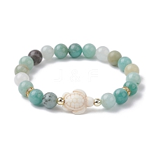 Tortoise Synthetic Turquoise & Natural Amazonite Stretch Bracelets for Women BJEW-JB10106-03