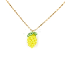 Glass Seed Beaded Lemon Pendant Necklace with 304 Stainless Steel Cable Chains NJEW-MZ00022