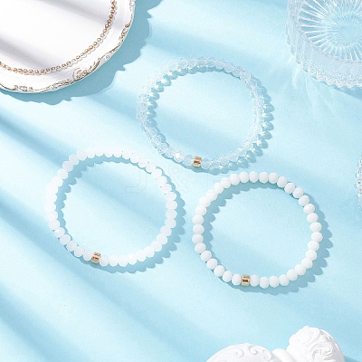3Pcs Faceted Imitation Jade & Opaque Glass Rondelle Beaded Stretch Bracelets for Women BJEW-JB12563-07-1