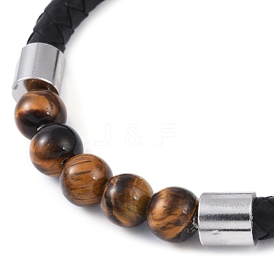 Round Natural Tiger Eye Bead Bracelets BJEW-A009-08P-01-1