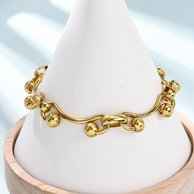 304 Stainless Steel Curved Bar Link Chain Bracelets for Women BJEW-F536-15G-1