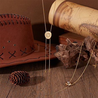 2Pcs Adjustable Brass Curb Chains Cowboy Hat Sweater Lariat Necklaces NJEW-UN0001-78G-1