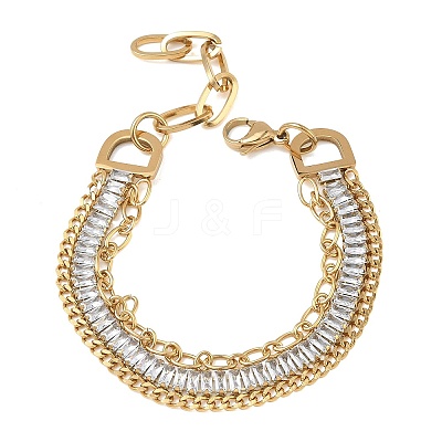 304 Stainless Steel & Glass Double Layers Chain Bracelets for Women BJEW-F540-10G-03-1
