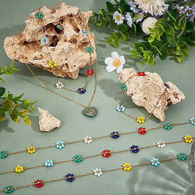 2M Flower Glass Beaded Chains CHS-SP0001-02A-1