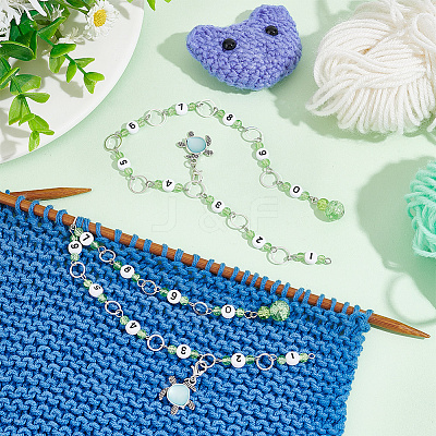 Spray Painted Crackle Glass & Acrylic link Knitting Row Counter Chains HJEW-AB00391-1