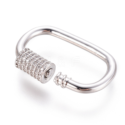 Brass Micro Pave Cubic Zirconia Screw Carabiner Lock Charms ZIRC-F105-03P-1