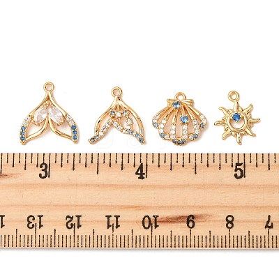 8Pcs 4 Styles Brass Micro Pave Cubic Zirconia Pendants KK-FS0001-96-1
