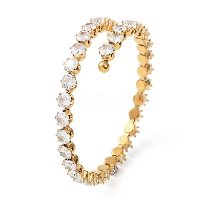 304 Stainless Steel Micro Pave Cubic Zirconia Open Cuff Bangles for Women BJEW-K293-04A-G-1