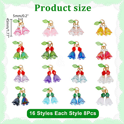 128Pcs 16 Colors Glass Pearl & Acrylic Pendants PALLOY-AR00018-1