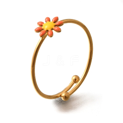 Daisy 304 Stainless Steel Enamel Open Cuff Rings for Women RJEW-M061-01G-07-1