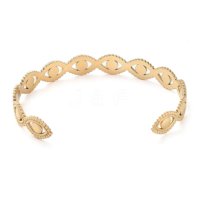 304 Stainless Steel Hollow Horse Eye Cuff Bangle for Women BJEW-D061-05G-1