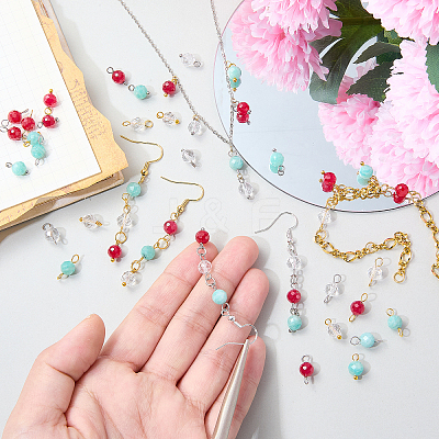 16Pcs 4 Styles Lab Grown Red Corundum Charms with July Birthstone Connector Charms PALLOY-SW00124-1
