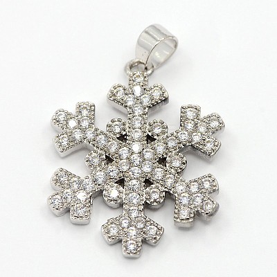 CZ Christmas Jewelry Brass Micro Pave Cubic Zirconia Snowflake Pendants ZIRC-M026-01P-1