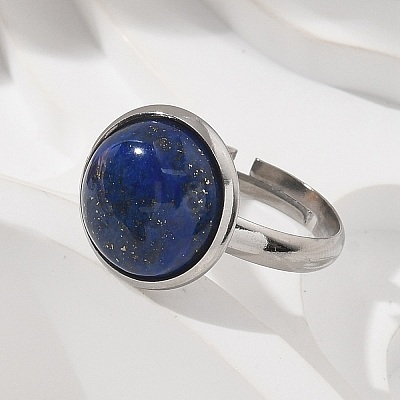 Half Round Natural Lapis Lazuli Finger Rings RJEW-M062-01P-04-1