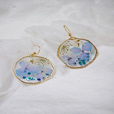 Alloy Epoxy Dried Flower Dangle Earrings FS-WGA8CE8-02-1