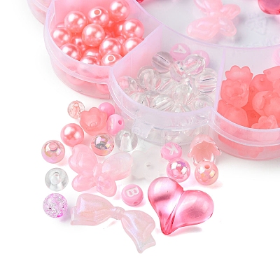 DIY Round & Flower & Heart Acrylic & ABS Plastic Imitation Pearl Beads Bracelets Making Kits DIY-FS0006-48-1