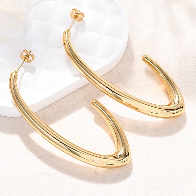 J-Shaped 304 Stainless Steel Stud Earrings LS-EJEW-A125-19G-1