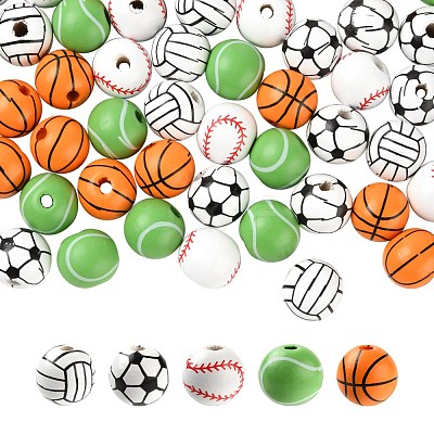 100Pcs 5 Style Painted Natural Wood European Beads WOOD-LS0001-45-1